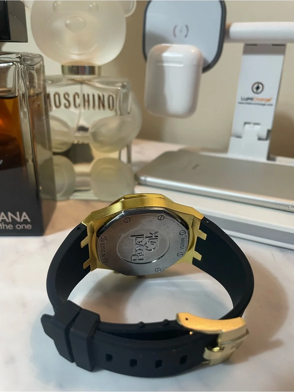Gold-Tone Chronograph Men's Watch with Black Strap royal design